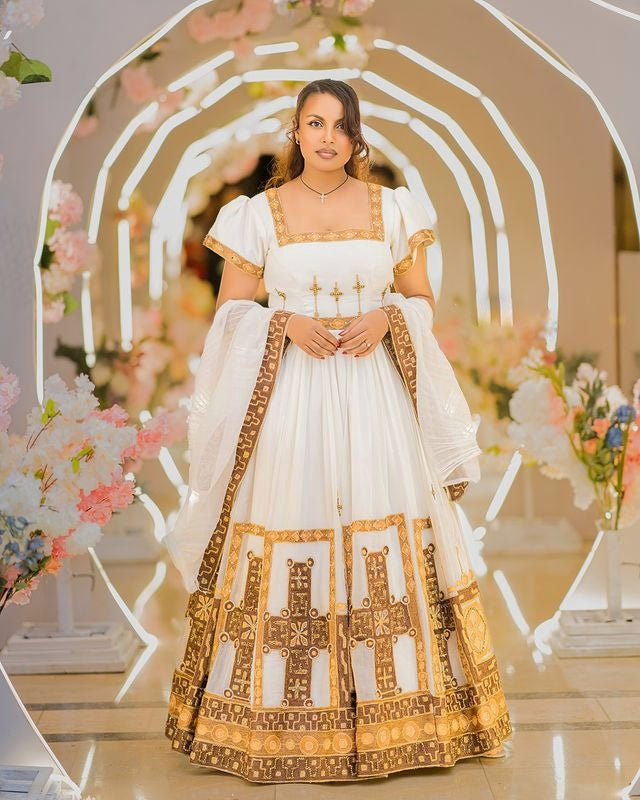 Gorgeous Brown and Golden Habesha Dress