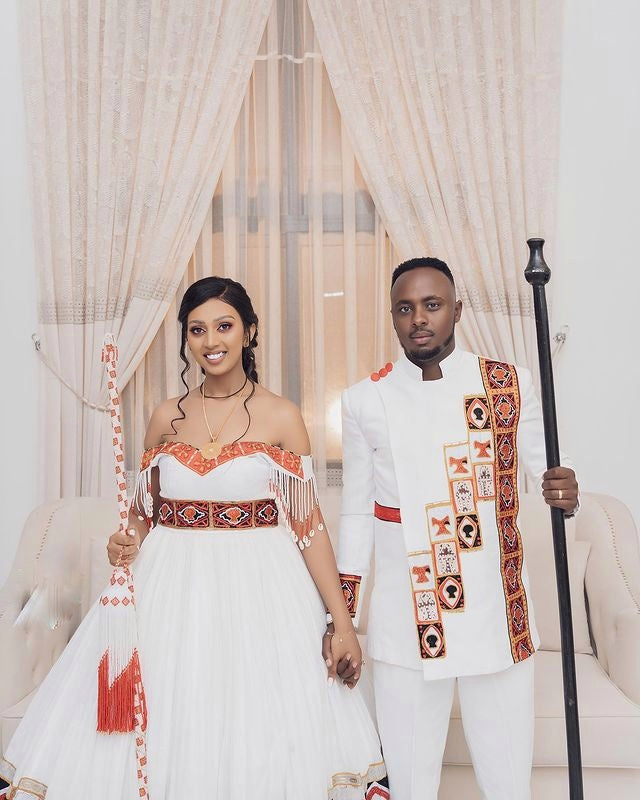 Red & Black Oromo Modern Wedding Attire Stylish Oromo Couple's Outfit