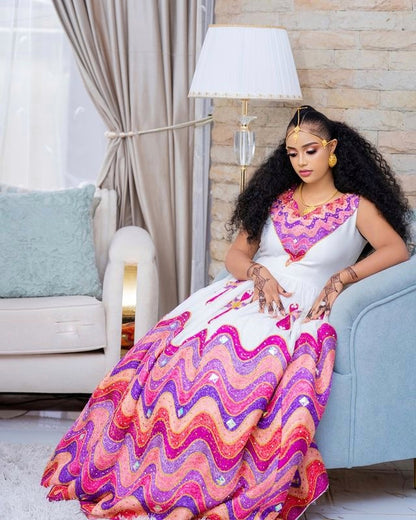 Vibrant Habesha Wedding Dress Colorful Ethiopian Dress For Wedding