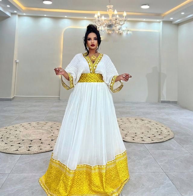 Exquisite Golden Yellow Habesha Dress Ethiopian Dress Design Stunning