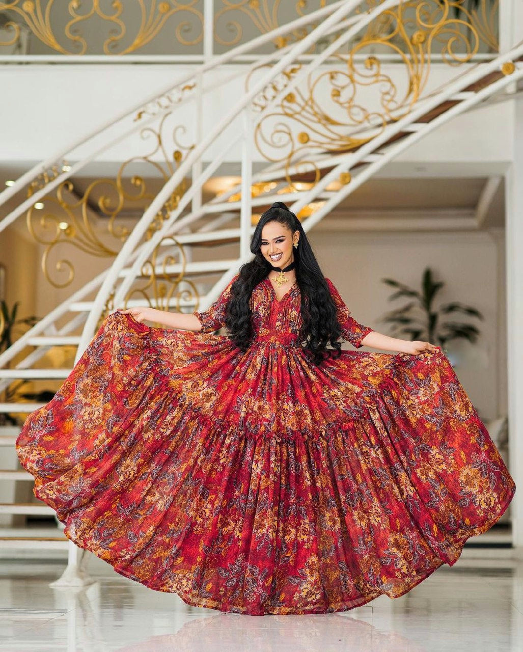 Elegant Red Habesha Chiffon