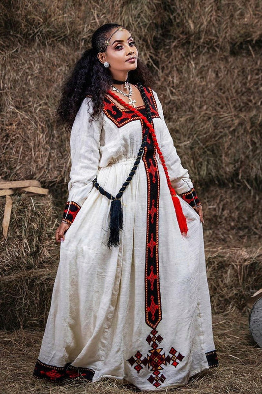 Striking Black and Red Cultural Habesha Dress 