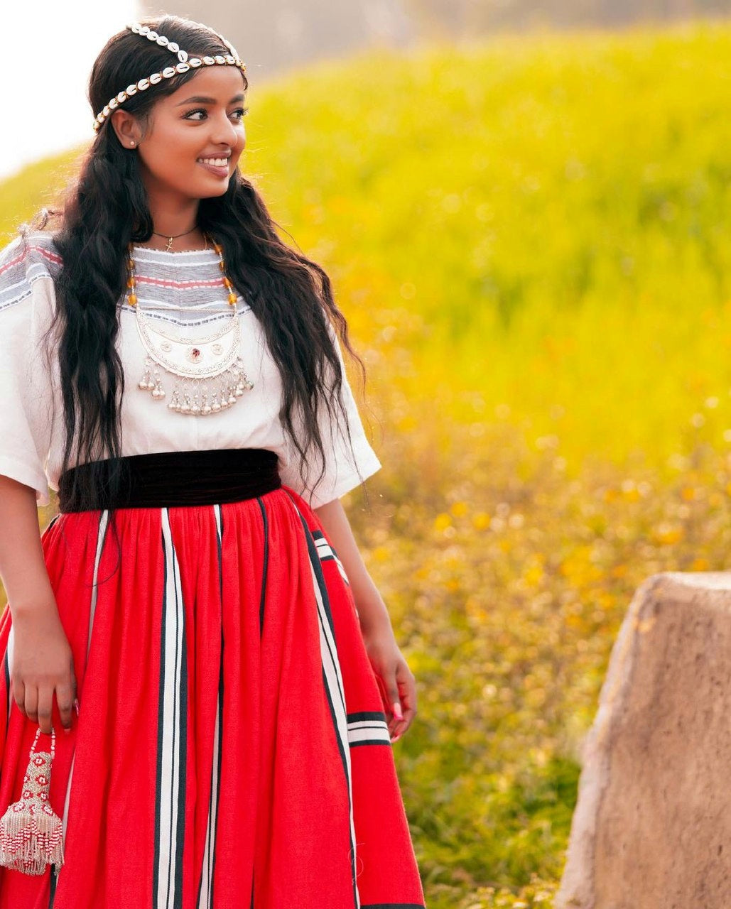 Gorgeous Red Oromo Dress Stylish Oromo Cultural Outfit with Head and Neck Accessories Dress for Irreechaa