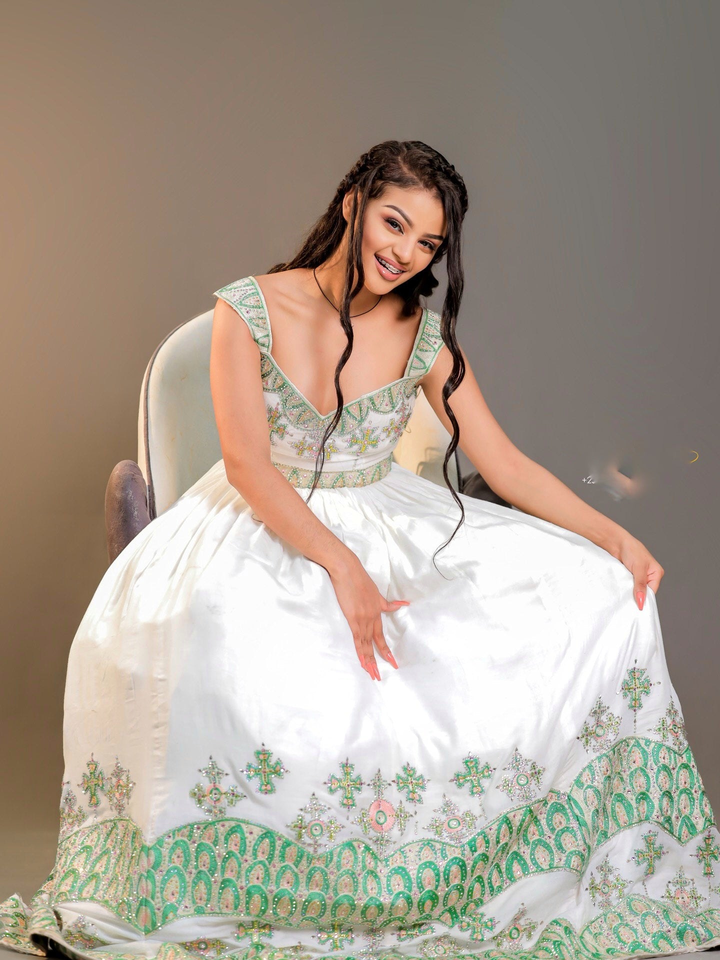 Sleeveless Ethiopian Wedding Dress with Embroidery Traditional Habesha Dress Graceful Habesha Kemis 421