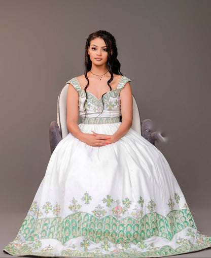 Sleeveless Ethiopian Wedding Dress with Embroidery Traditional Habesha Dress Graceful Habesha Kemis 421