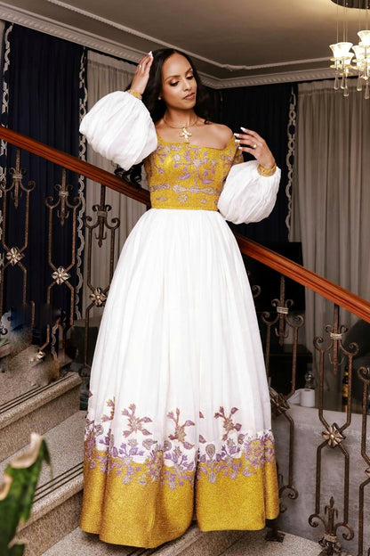 Traditional Ethiopian Dress Puff Sleeve Habesha Dress