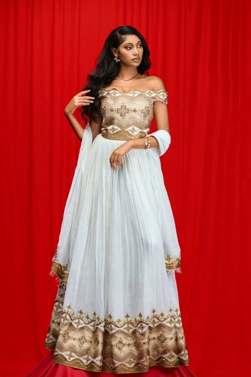 Off Shoulder Ethiopian Wedding Dress Habesha Traditional Dress