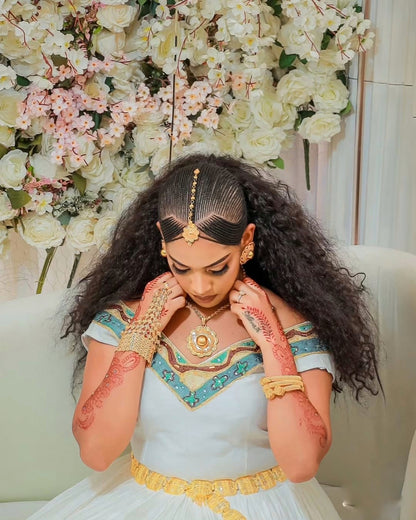 V-Neckline Habesha Dress Luxurious Ethiopian Wedding Style Charming Habesha Kemis 646