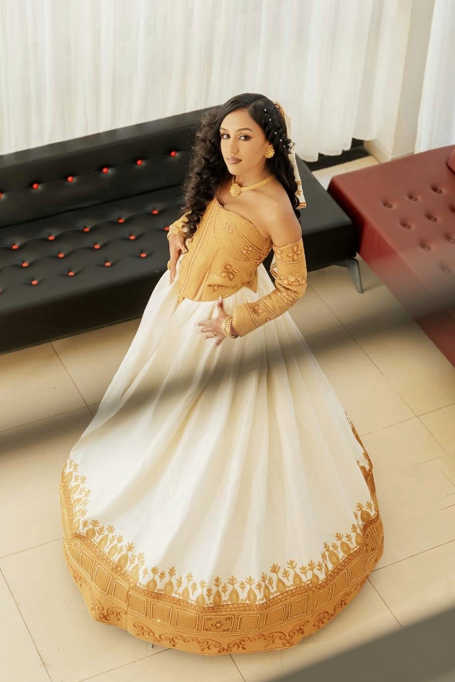Strapless Habesha Dress Golden Embroidery Habesha Kemis 