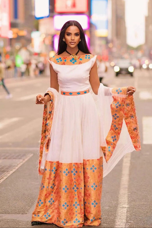 Chic Look with Orange Habesha Dress