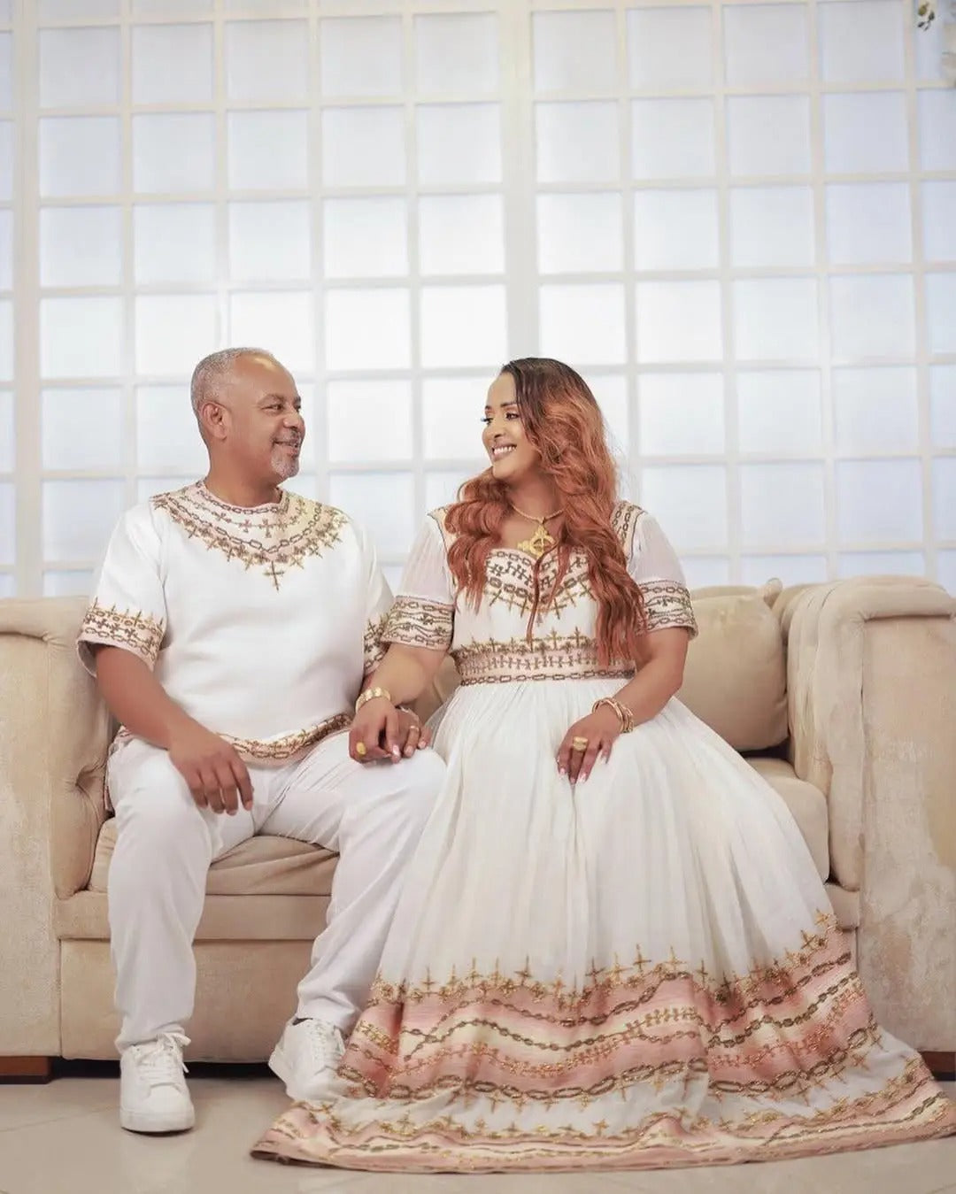 Sparkling Golden Matching Habesha Couples Outfit