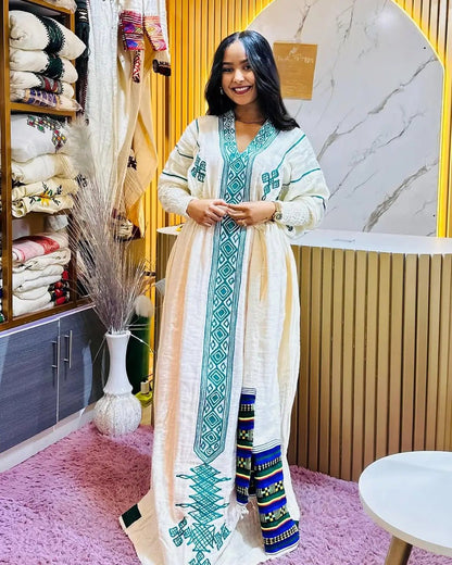 Cultural Light blue Traditional Ethiopian Dress