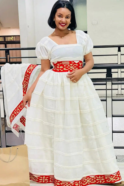 Captivating Red Traditional Ethiopian Dress