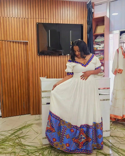 Intricate Purple Based Habesha Dress: with Colorful Embellishment Traditional Ethiopian Dress Graceful Eritrean Clothing