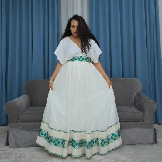 Simple Yet Elegant Green Traditional Ethiopian Dress