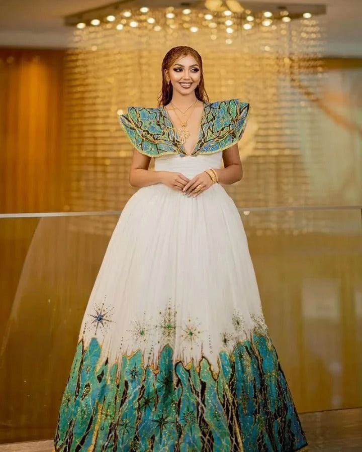 Mesmerizing Green Habesha Wedding Dress