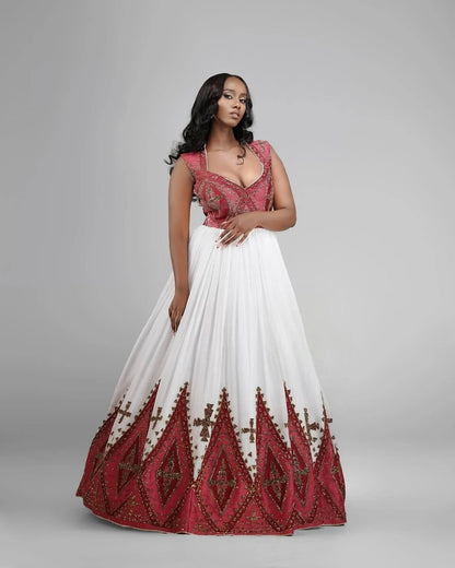 Mesmerizing Deep Red Habesha Dress: with Delightful Design Traditional Ethiopian Dress Beautiful Ethiopian Wedding Dress