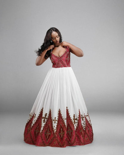 Mesmerizing Deep Red Habesha Dress: with Delightful Design Traditional Ethiopian Dress Beautiful Ethiopian Wedding Dress