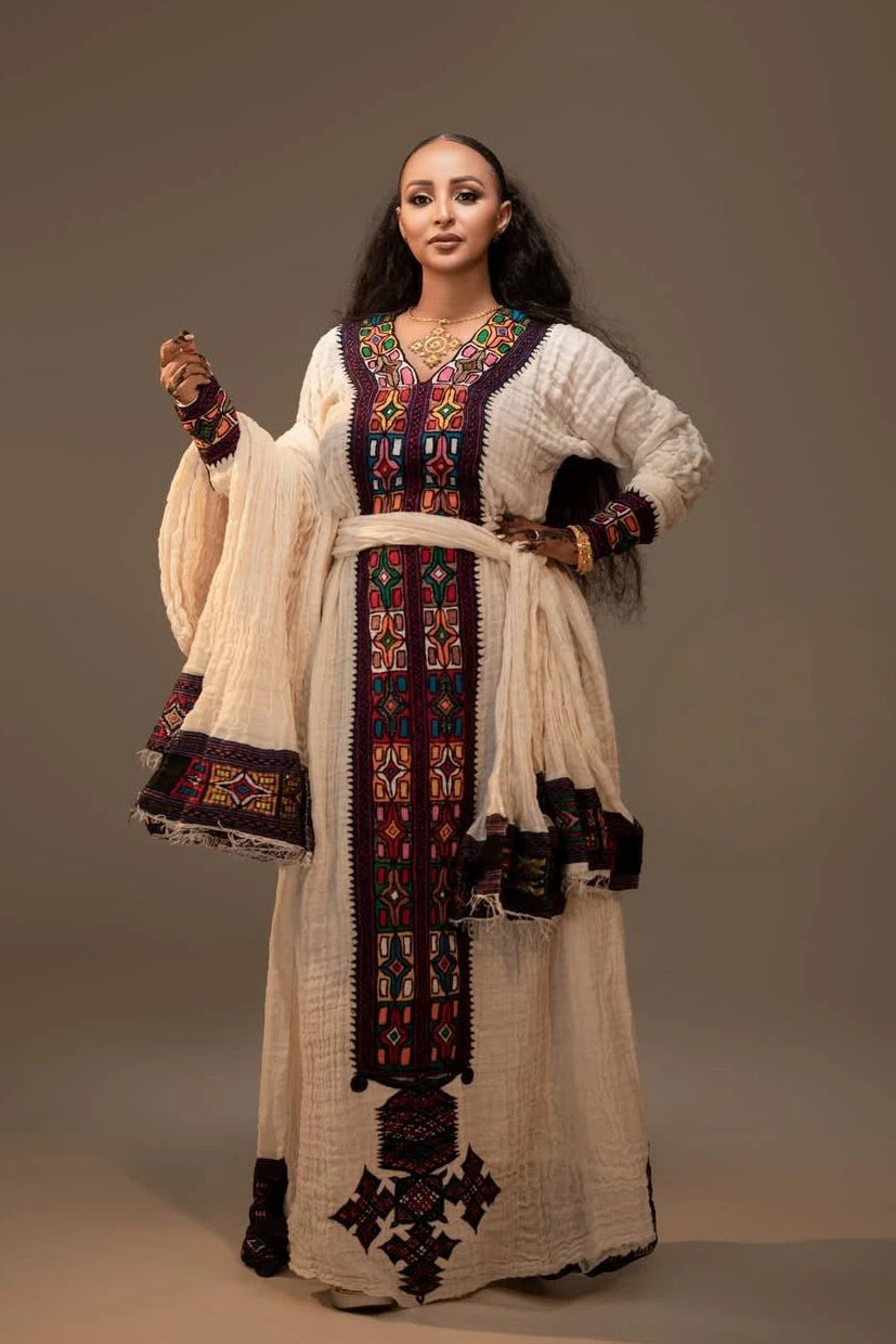 Ageless Dark Embroidered Traditional Dress
