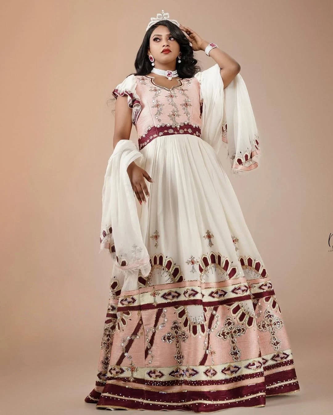 Fashionable Pink Ethiopian Wedding Outfit Dress