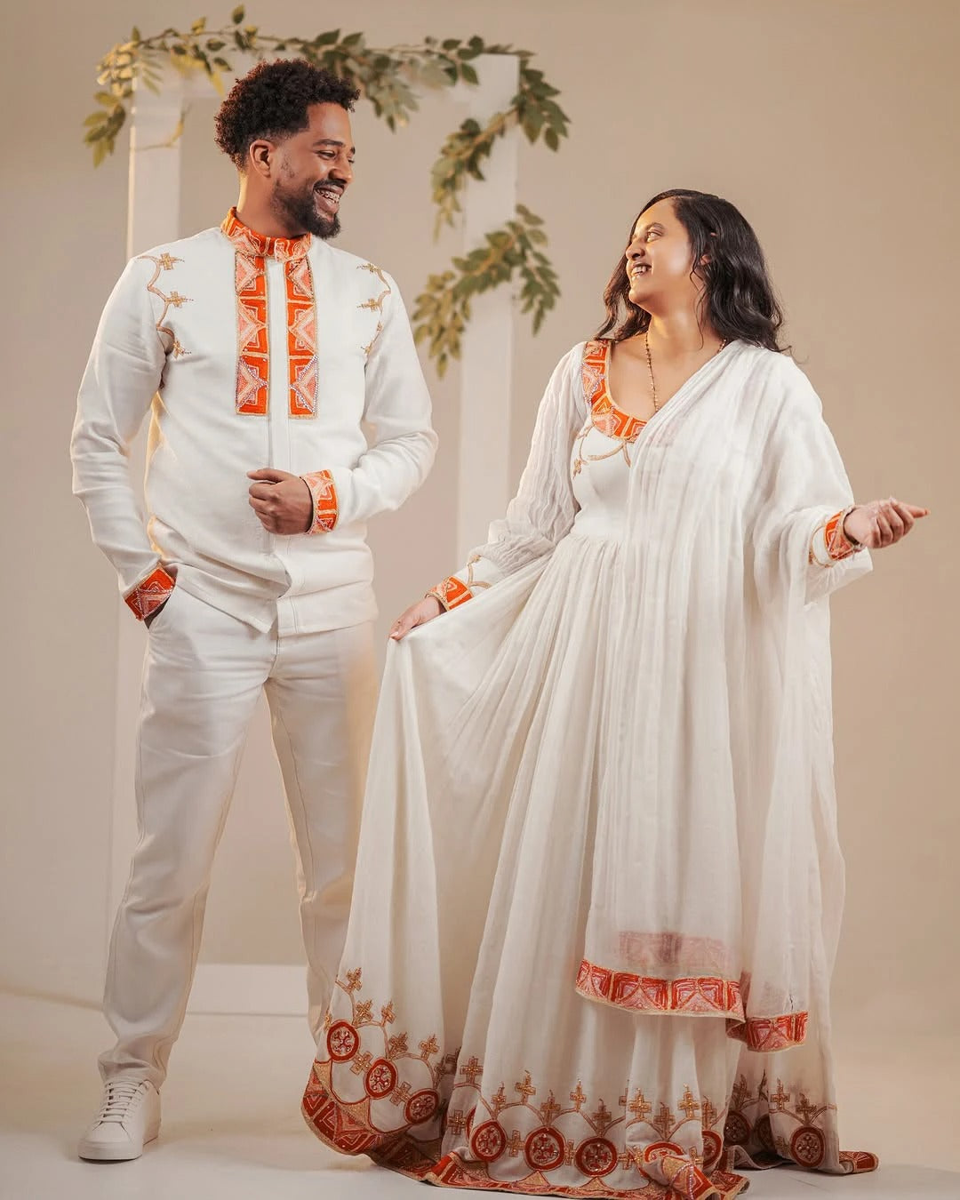 Flawless Red Matching Habesha Couples Outfits