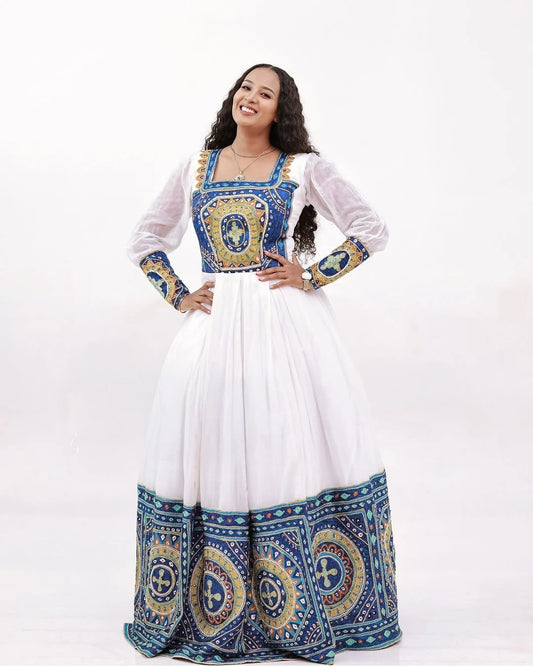 Stunning Blue Traditional Ethiopian Wedding Dress