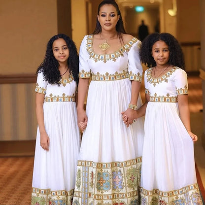 Delightful Multicolored Ethiopian Dress: Earthy Toned Colors and Modern Design Traditional Clothing for Family Events Eritrean Dress