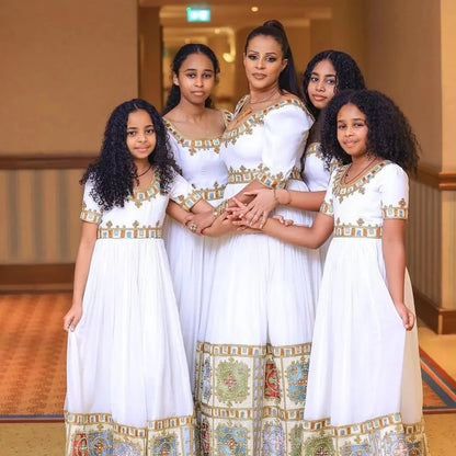 Delightful Multicolored Ethiopian Dress: Earthy Toned Colors and Modern Design Traditional Clothing for Family Events Eritrean Dress