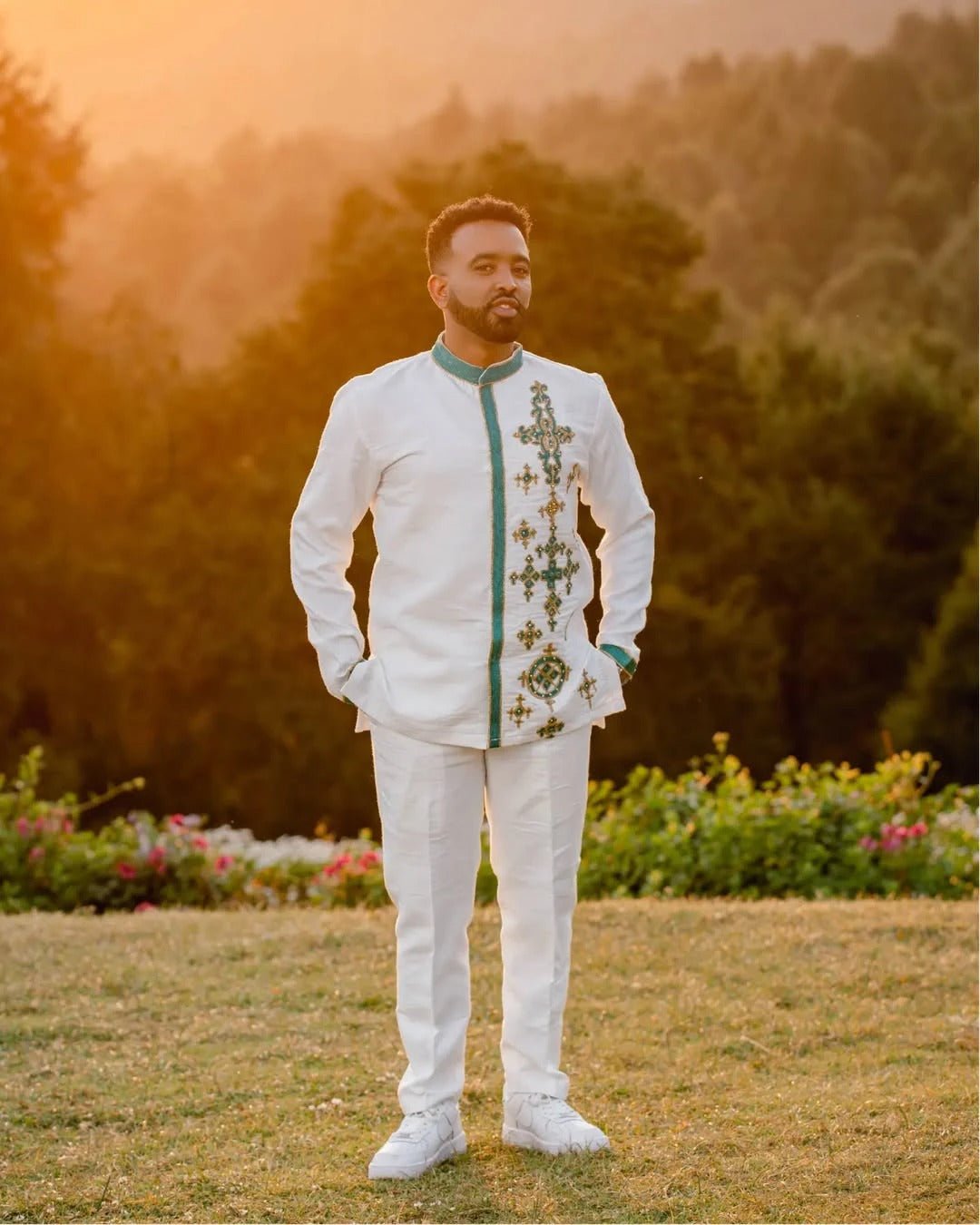 Flawless Green Matching Ethiopian Couples Outfit: Detailed Cultural Designing Habesha Couples Wedding Attire