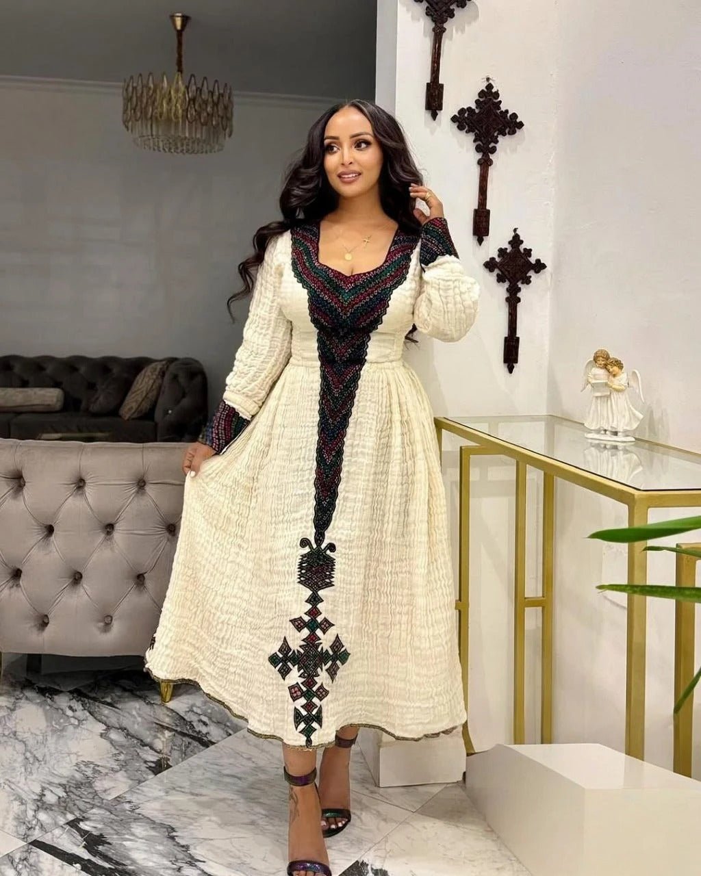 Stunning Habesha Dress with Colorful Embroidery a Timeless Choice for Cultural Celebrations
