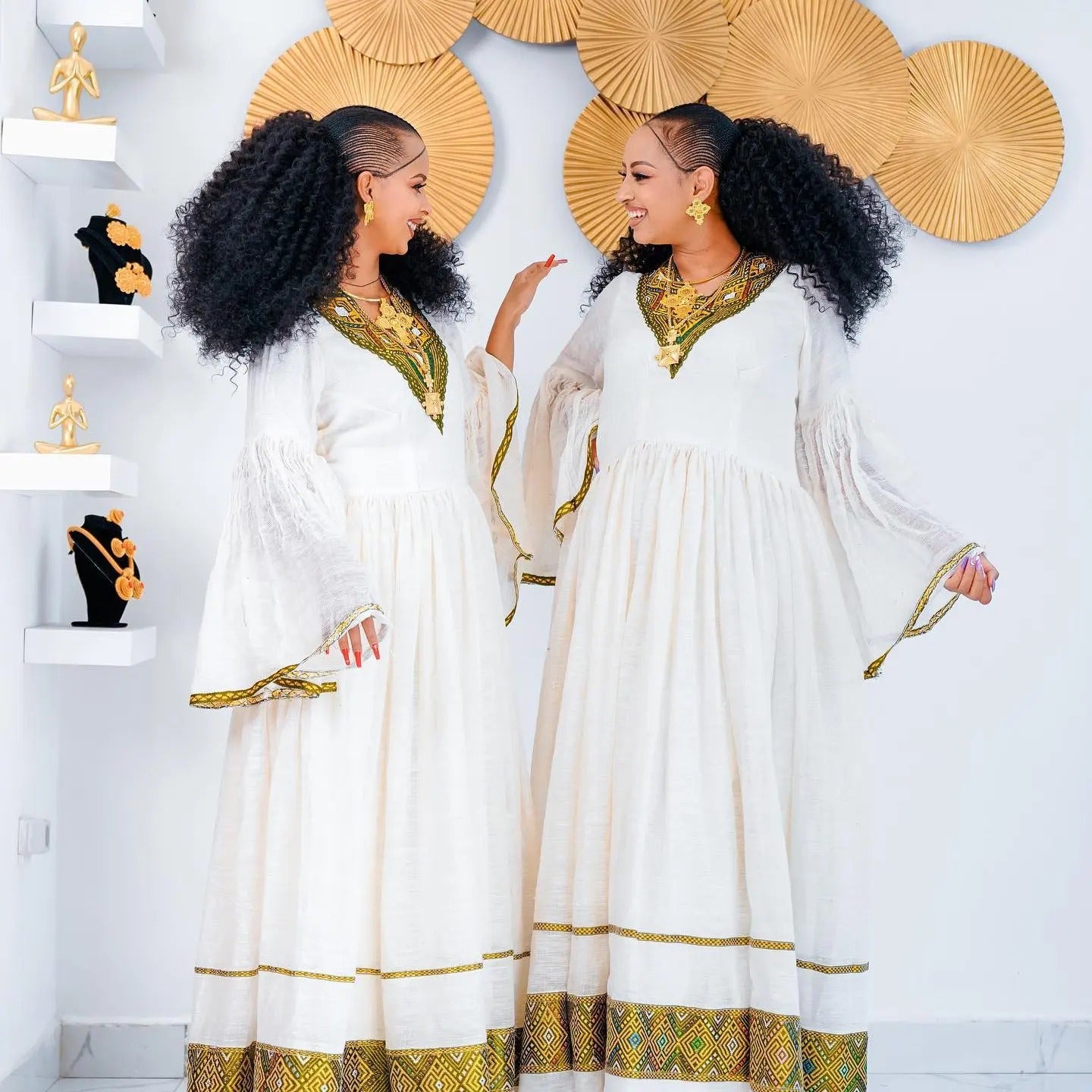 Fashionable Yellowish Golden Ethiopian Dress: Contemporary Design on Traditional Eritrean Dress Matching Outfit for Events Habesha Cloth