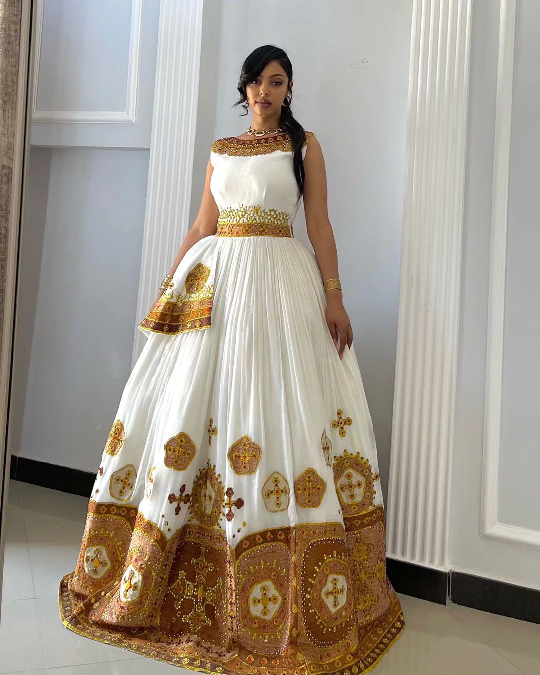 Golden Gleam Habesha kemis Menen Fabric Sparkling Habesha Dress