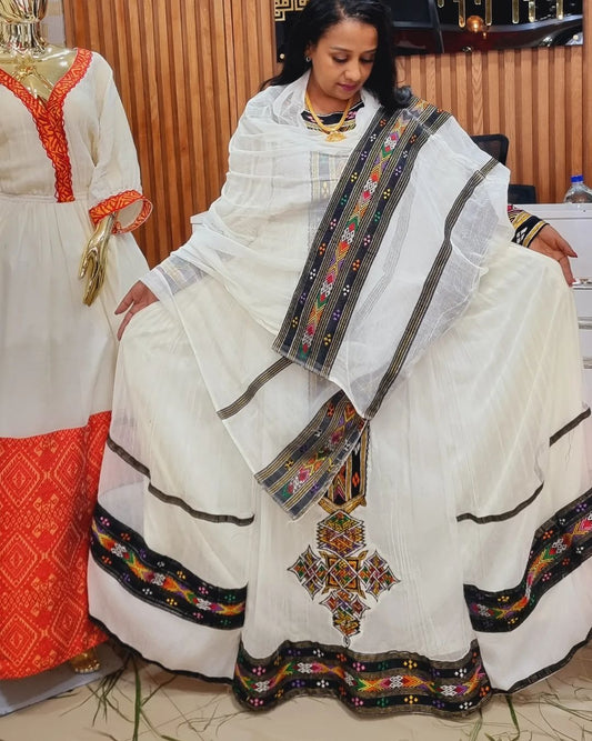 Intricately Embroidered Tilet Habesha Kemis Habesha Dress Ethiopian Dress Style Traditional Habesha Libs