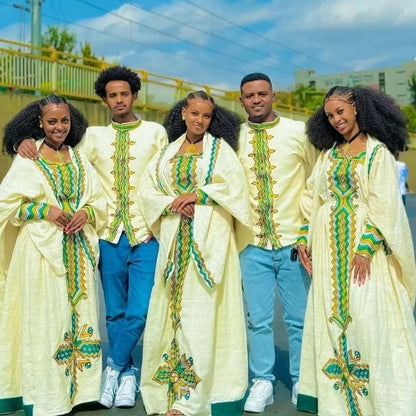 Vibrant Green Matching Ethiopian Couples Outfit: Mesmerizing Cultural Habesha Couples Attire