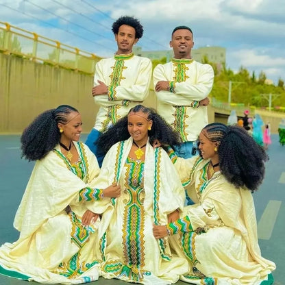 Vibrant Green Matching Ethiopian Couples Outfit: Mesmerizing Cultural Habesha Couples Attire