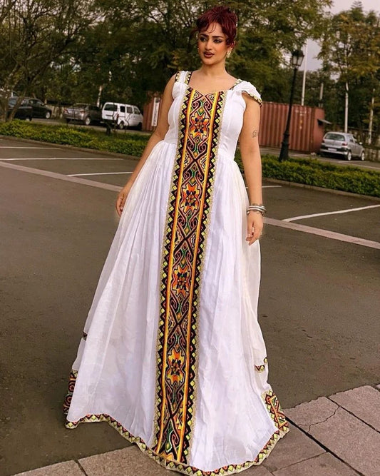 Sleeveless Habesha Dress with Admirable Traditional Embroidery: Ethiopian Dress for Cultural Celebrations