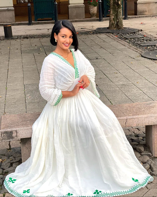 Green Detailing Beautiful Traditional Ethiopian Dress