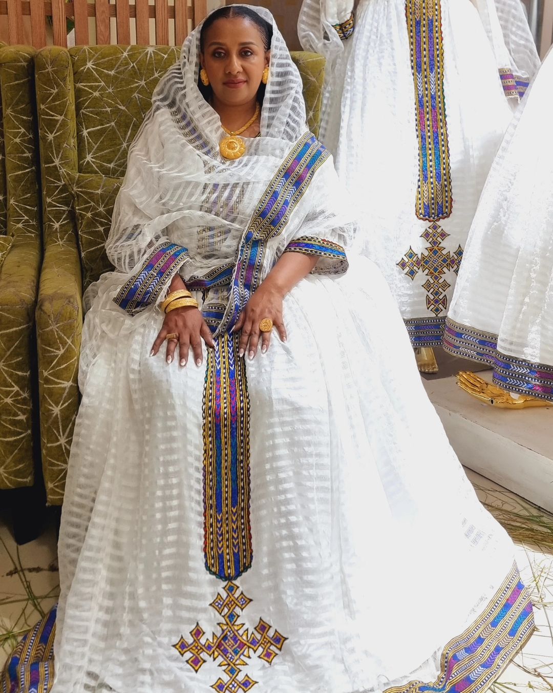 Elegant Traditional Ethiopian Dress: Multicolored Embroidered Habesha Dress for Cultural Celebrations