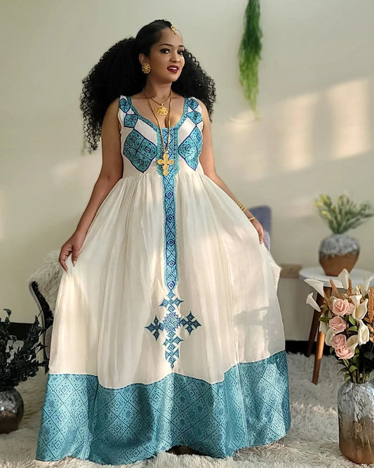 Blue Statement Look with Traditional Ethiopian Dress