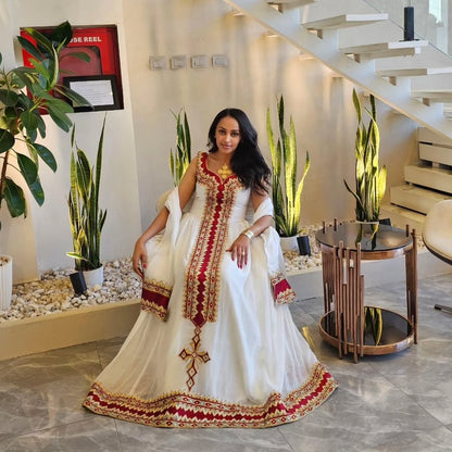 Enchanting Red Traditional Ethiopian Dress