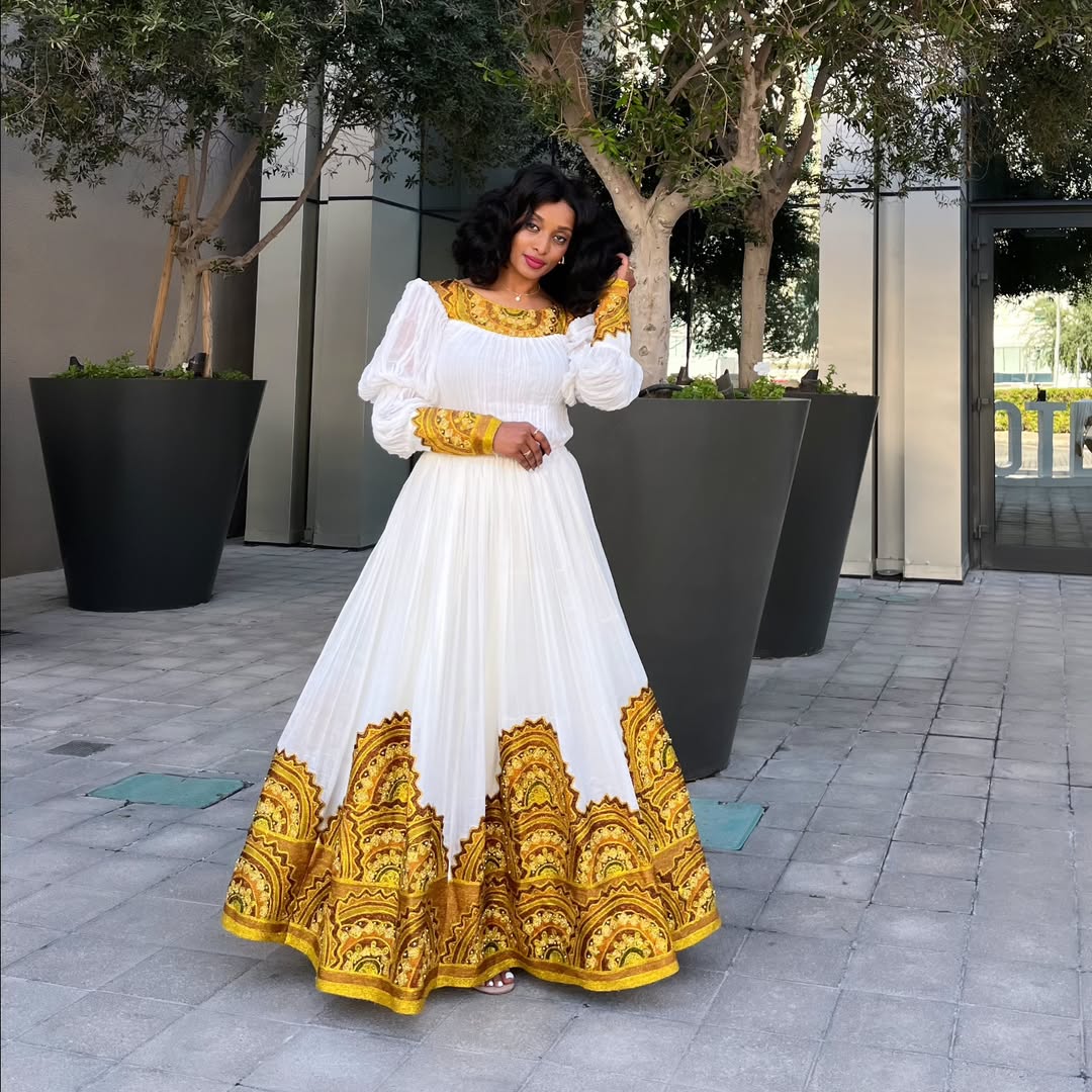 Bewitching Golden Handmade Habesha Dress