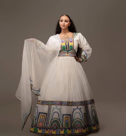 Colorful Vibrant Traditional Ethiopian Dress: State of the Art Handcrafted Habesha Dress Gorgeous Ethiopian Wedding Dress