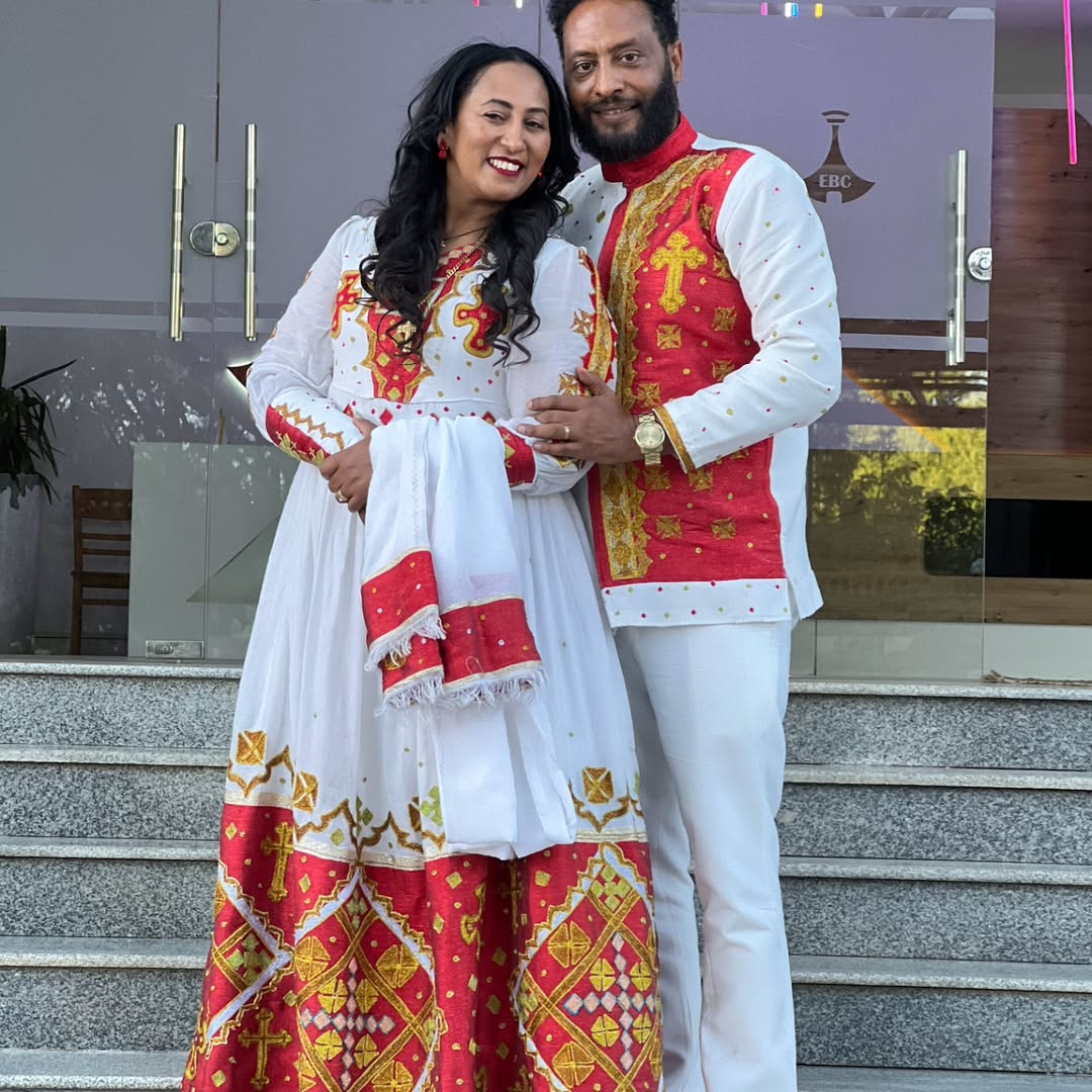 Celebrating Love in Red Habesha Couples Outfit