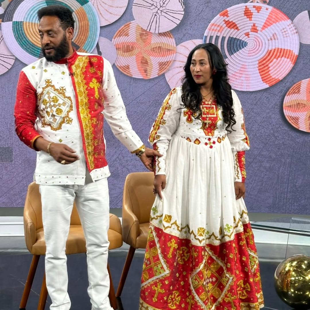 Celebrating Love in Red Habesha Couples Outfit