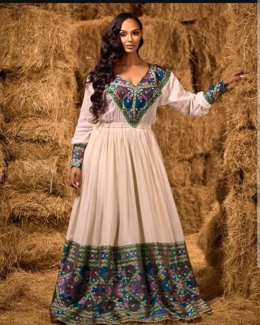 Regal Beauty with Blue Ethiopian Dress