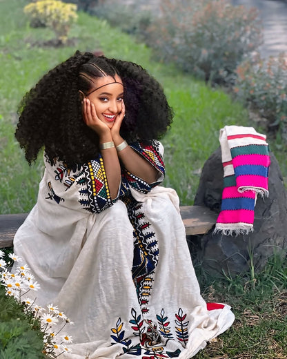 Timeless Fetil Habesha Kemis with Rich Detailing – Ethiopian Traditional Dress
