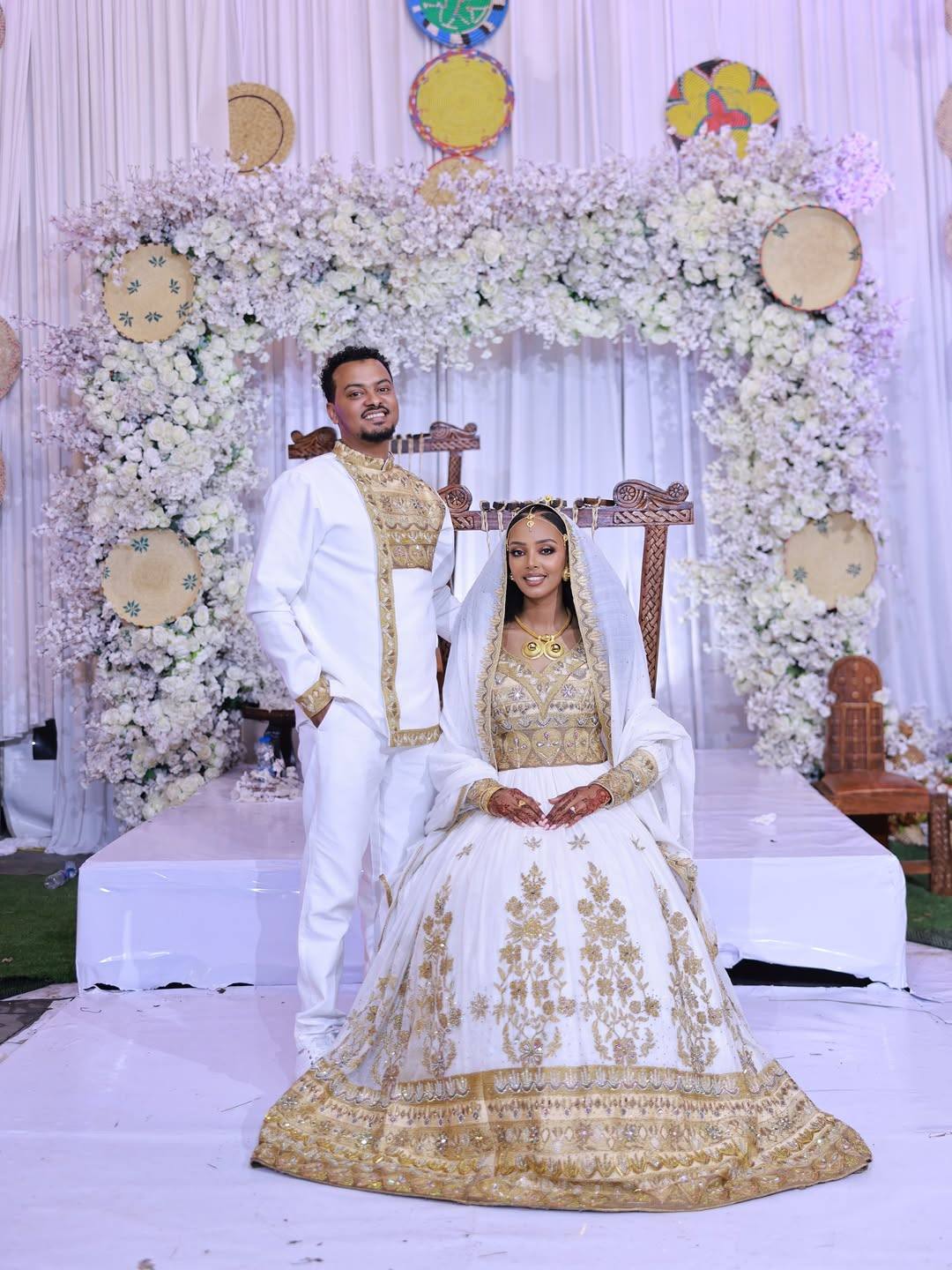 Regal Ethiopian Couple's Outfits with Gold Embroidery – Traditional Bridal Wear