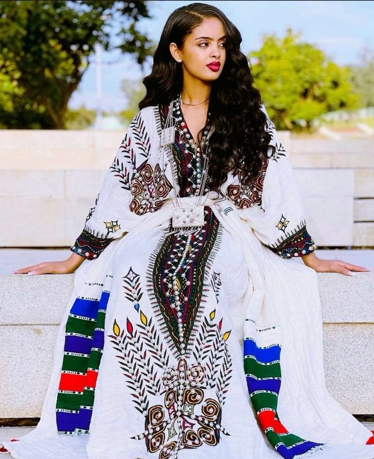 Gojam Cultural Habesha Dress With Dazzling Silver Artwork Darker Tilet Habesha Kemis Traditional Ethiopian dress Style