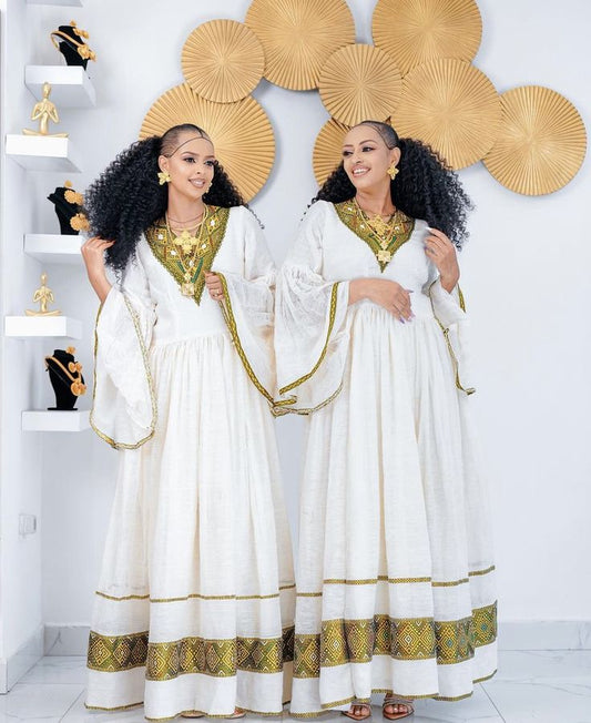 Fashionable Yellowish Golden Ethiopian Dress