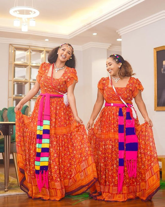 Vibrant Gorgeous Habesha Shiffon Dress